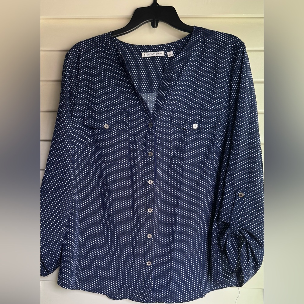 Notations Navy Polka Dot Button Down Shirt